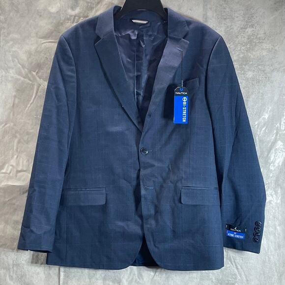 NAUTICA Men's Navy Plaid Modern-Fit Bo-Stretch Two-Button Suit Jacket SZ 40R - Picture 1 of 10